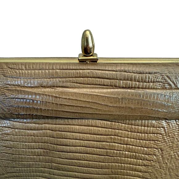Vintage Berne of California Womens Lizzard Embossed Tan Handbag - Picture 6 of 9